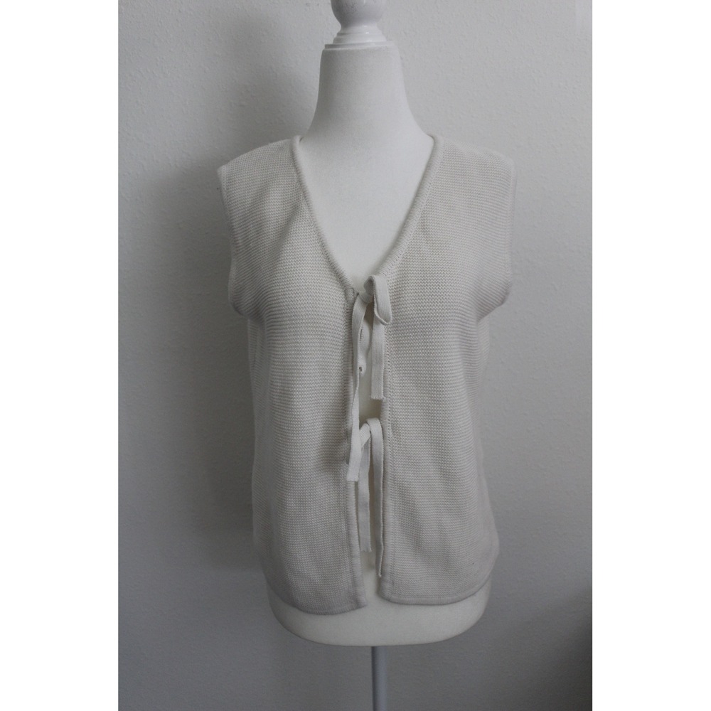 Lillusory Women's Cream White Knit Tie Front Vest Cardigan Sleeveless Small